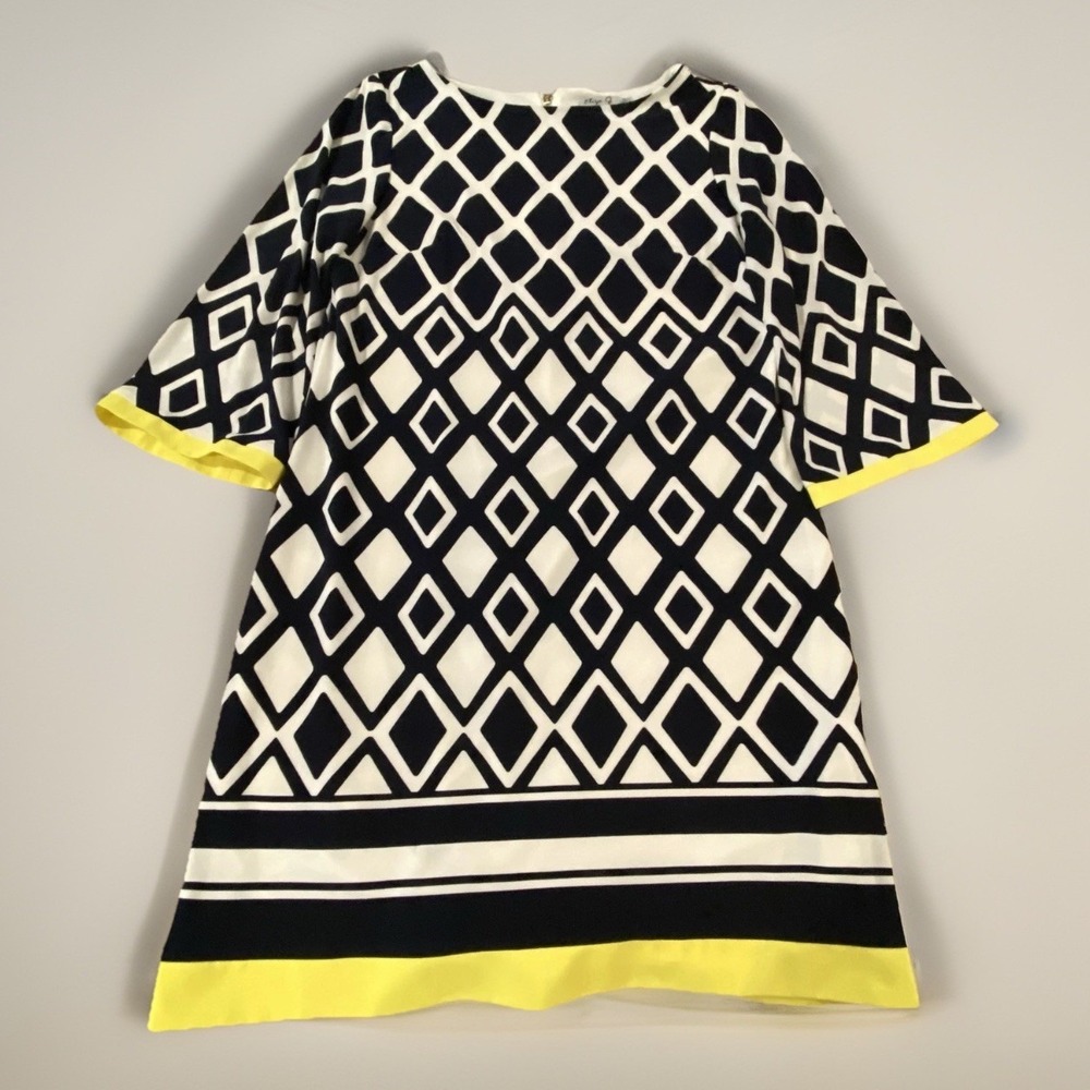 Eliza J Black yellow geometric stretch dress Women's 10 knee length Classic‎
